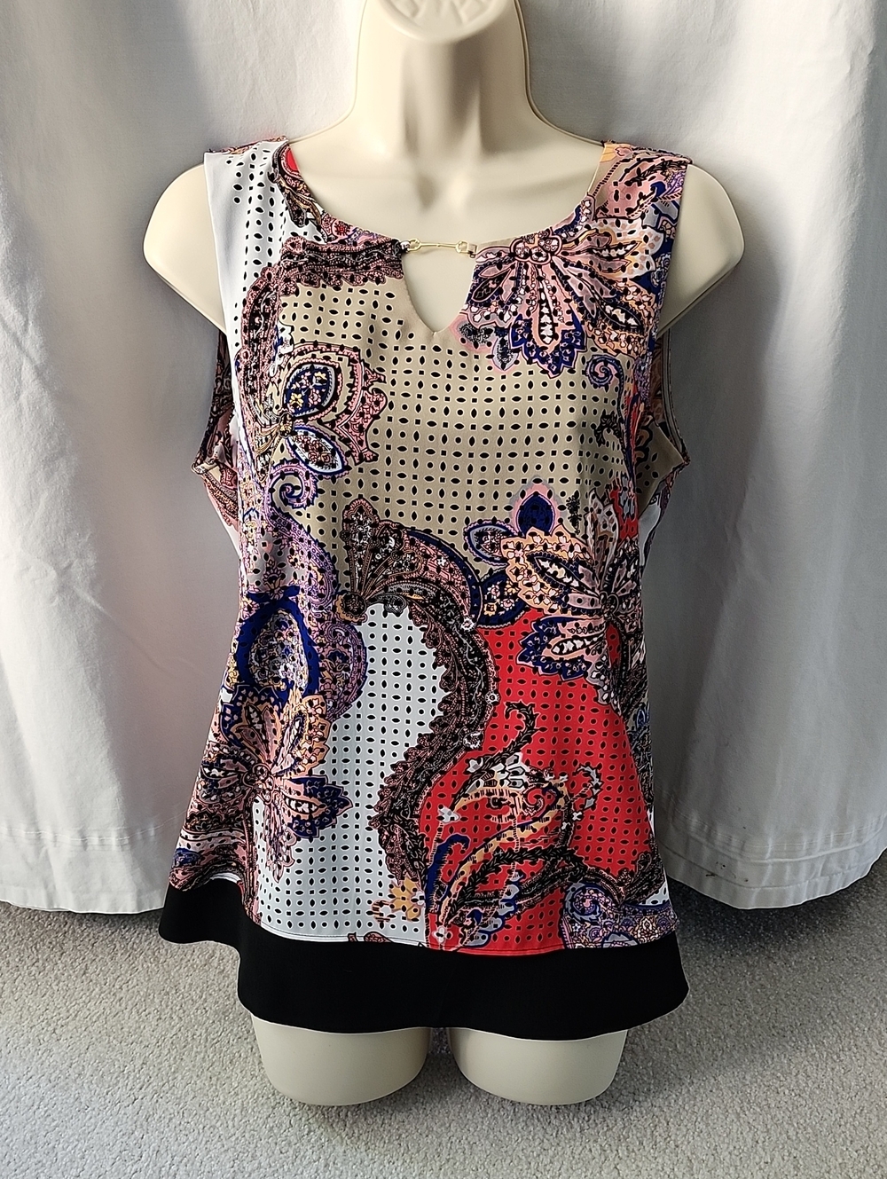 Mixed-Print Sleeveless Paisley Tank Top in Multicolor